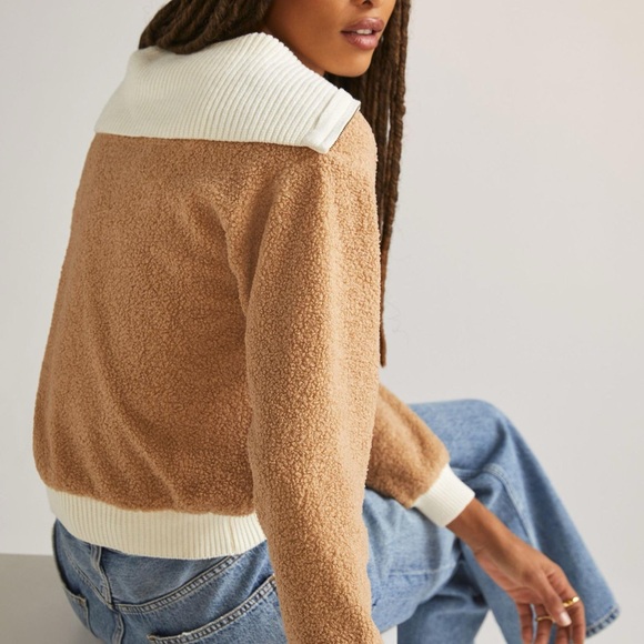 Anthropologie Dolan Left Coast Sherpa Quarter-Zip Pullover Sweater Size M - Picture 3 of 13